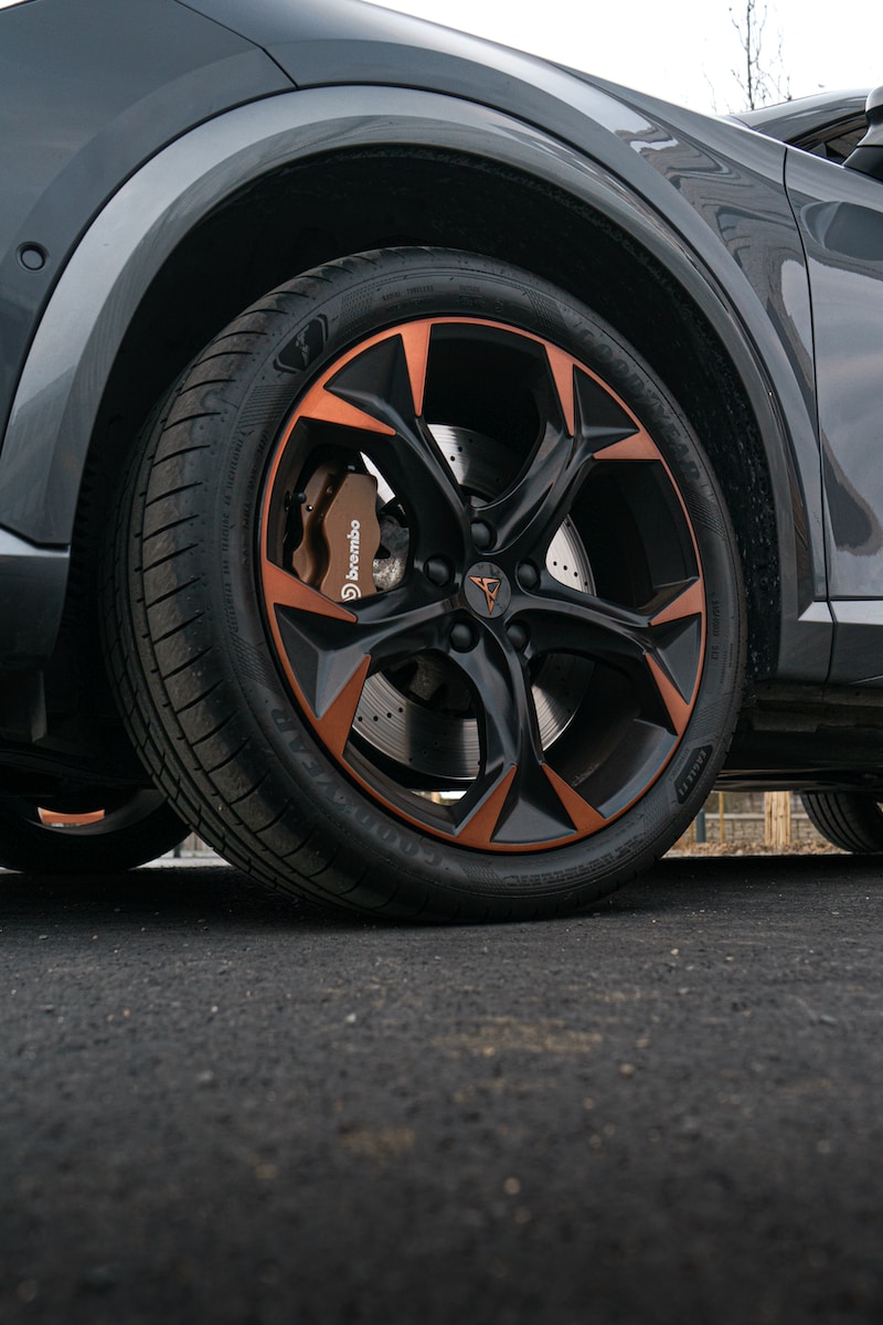 a close up of a tire on a car