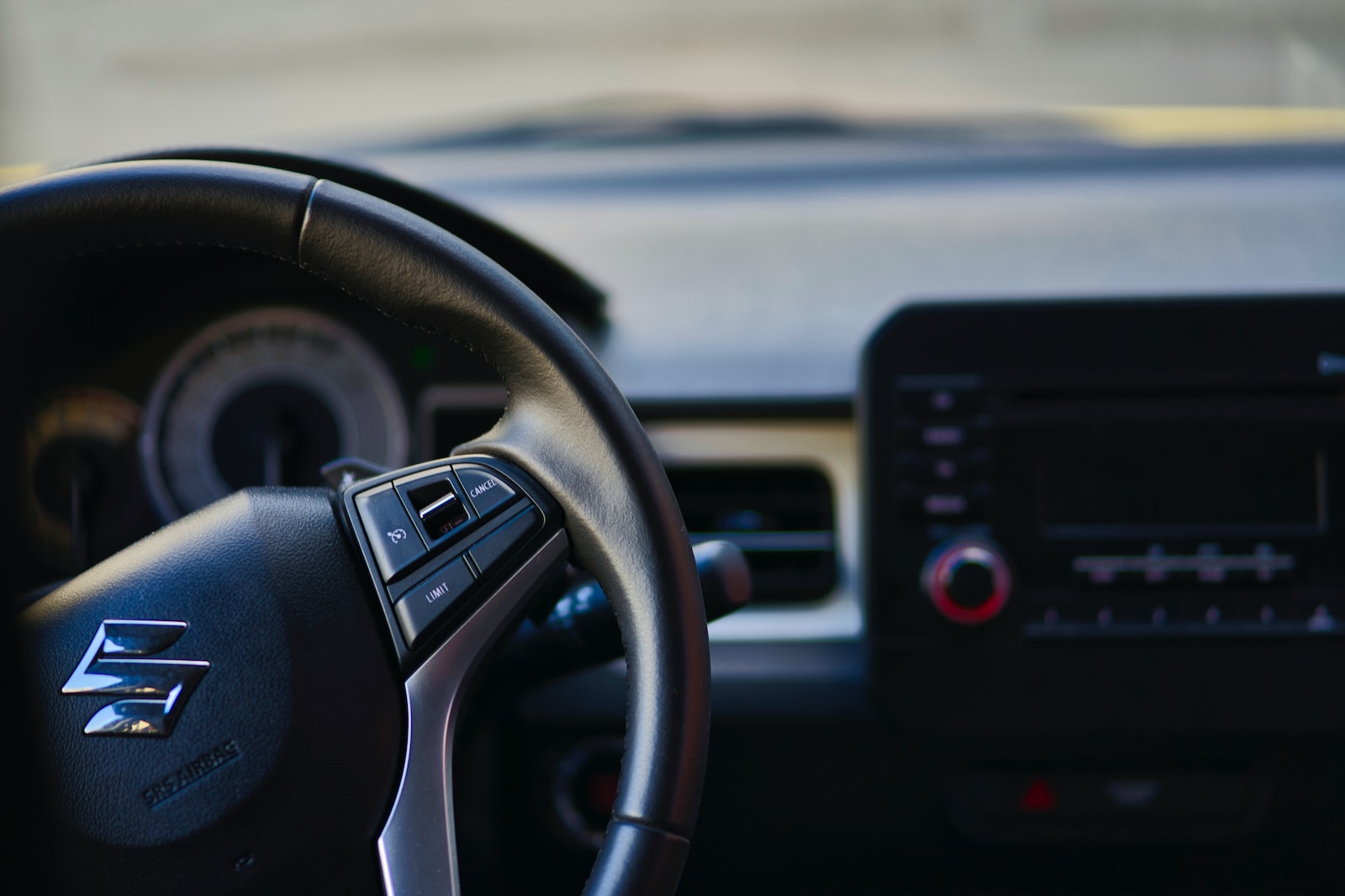 black steering wheel in car