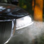 a car with a wet windshield