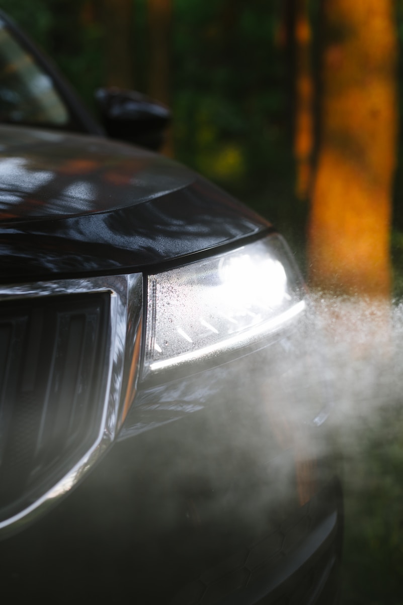 a car with a wet windshield