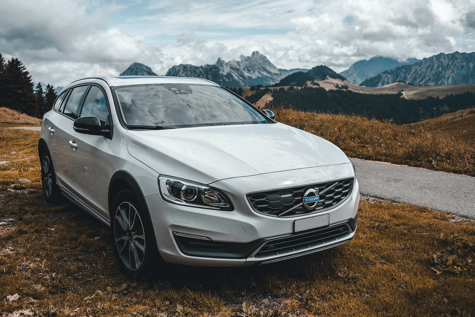 white Volvo SUV beside roadway