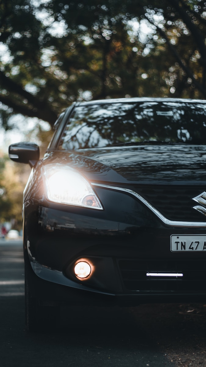 a close up of the front of a black car