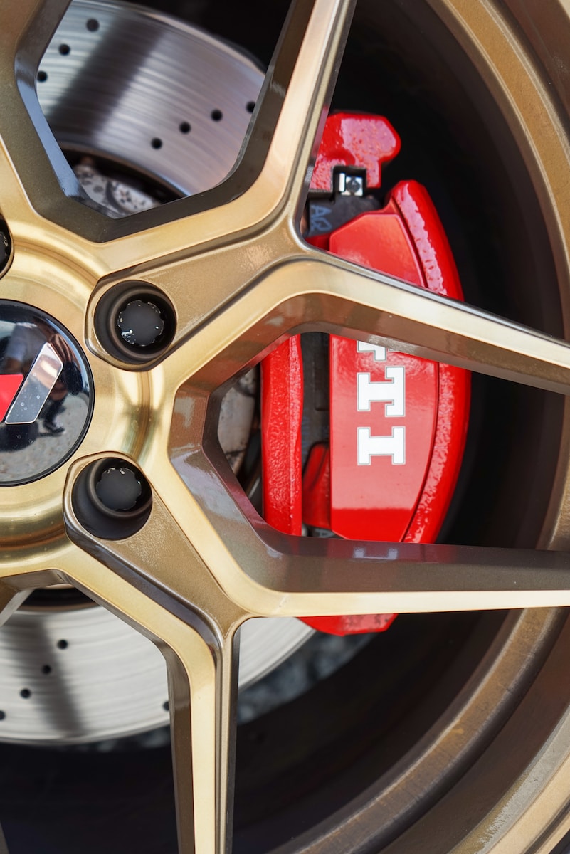 a close up of a wheel on a car