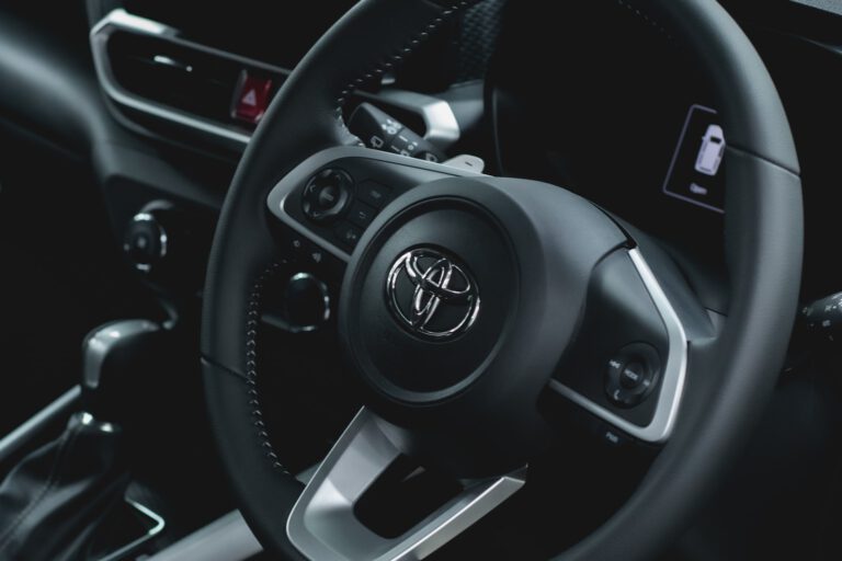 a close up of a steering wheel of a car