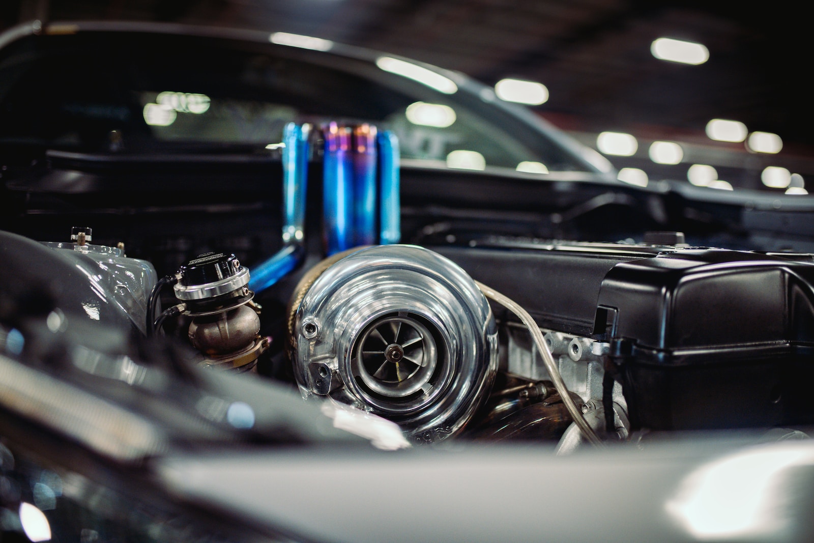 black and silver car engine